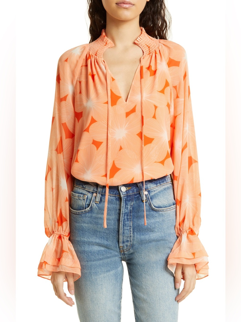 Ramy Brook Clarke Top Peach Azalea Print size XS